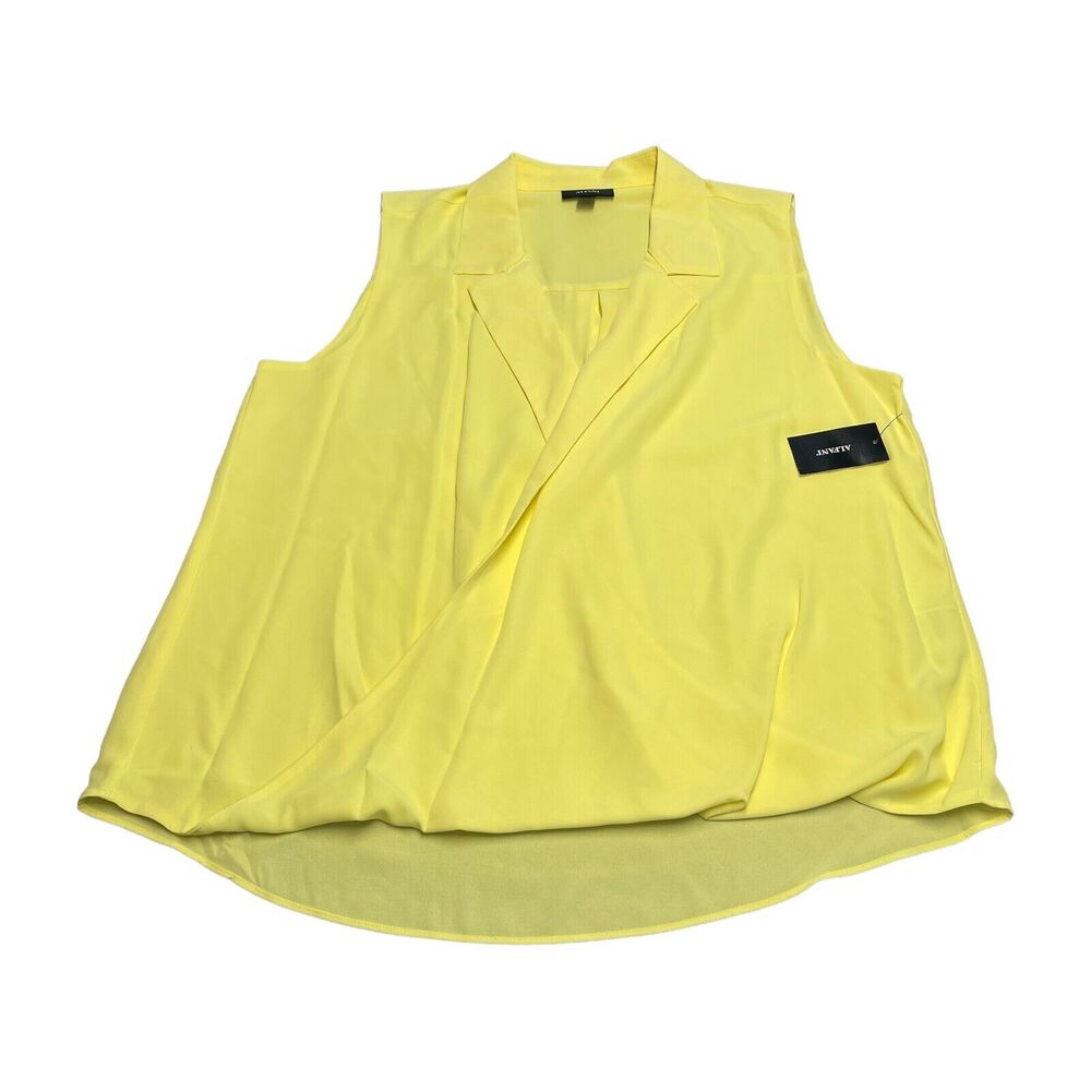 Alfani Blouse Top Women's Large Yellow Daffodil Polyester Modern Fit Notch Lapel - Picture 1 of 7